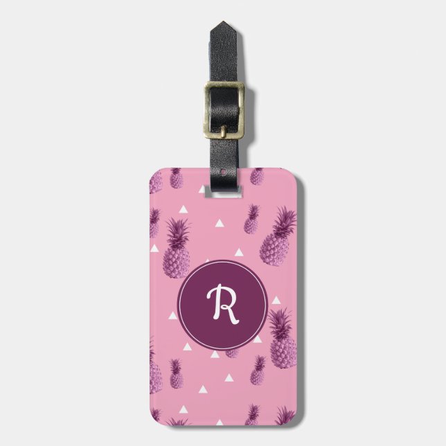 Summer tropical pink pineapple triangles pattern luggage tag (Front Vertical)
