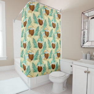 SUMMER TROPICAL PLANTS AND COCONUT DRINKS SHOWER CURTAIN