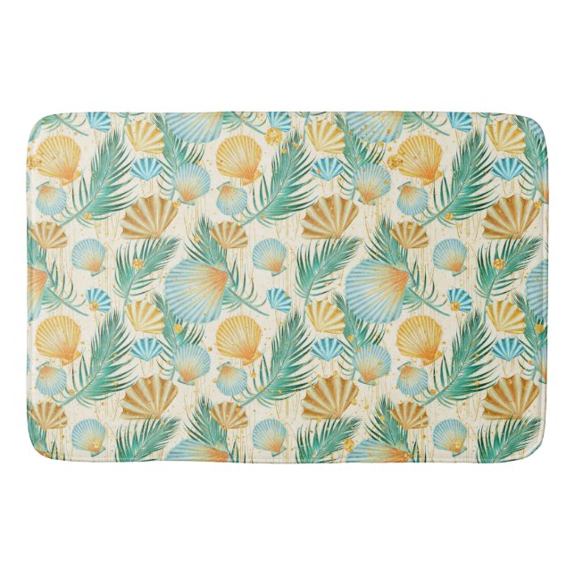 SUMMER TROPICAL PLANTS AND SEASHELLS BATH MAT (Front)
