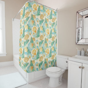 SUMMER TROPICAL PLANTS AND SEASHELLS SHOWER CURTAIN