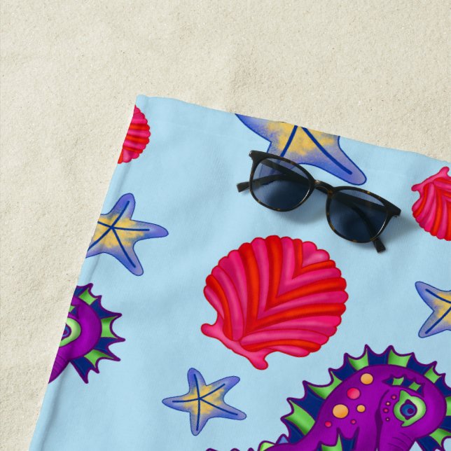 Summer Tropical Seahorse Shell Starfish Relax Beach Towel (In Situ)