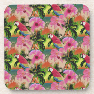 Summer Tropical Sunset Beach Parrot Coaster