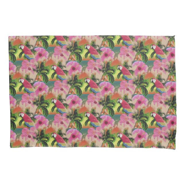 Summer Tropical Sunset Beach Parrot Pillowcase (Front)
