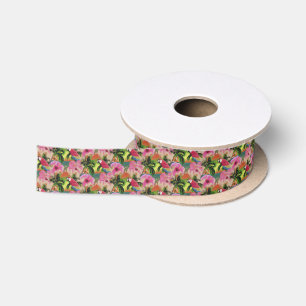 Summer Tropical Sunset Beach Parrot Satin Ribbon