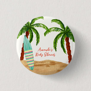 Summer Tropical Surf Baby On Board Baby Shower  3 Cm Round Badge