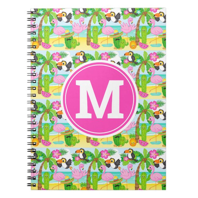 Summer Tropical Toucan and Flamingo Pattern Notebook (Front)