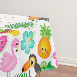 Summer Tropical Toucan and Flamingo Pattern Tablecloth