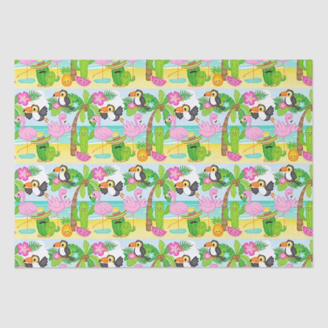 Summer Tropical Toucan and Flamingo Pattern Tissue Paper (Front)
