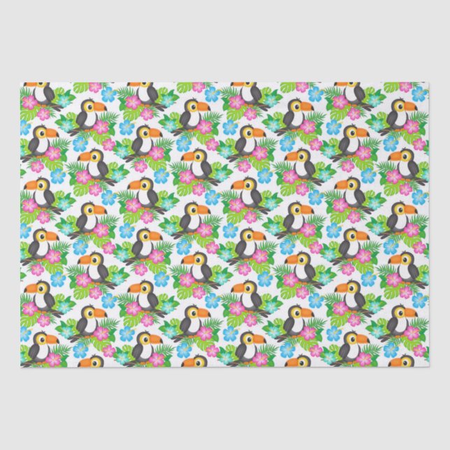 Summer Tropical Toucan and Floral  Pattern Tissue Paper (Front)