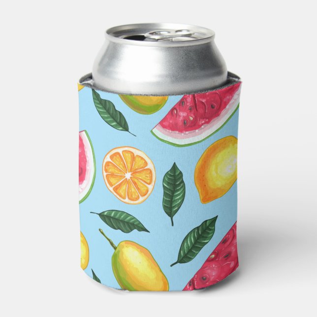 Summer Tropical Watercolor Fruit Watermelon Can Cooler (Can Front)