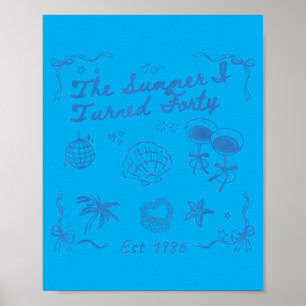 Summer Turned Forty 40th Birthday Seashell Coastal Poster