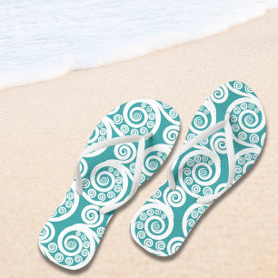 Summer Turquoise Nature-inspired Curly Swirls Jandals