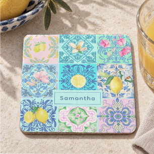 Summer Turquoise Sicilian Amalfi Azulejo Pattern Stone Coaster