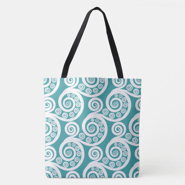Summer Turquoise White Botanical Fern Leaves Curls Tote Bag (Front)