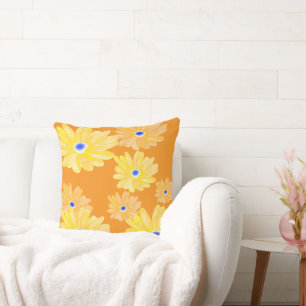 Summer Turquoise Yellow Floral Throw Pillow