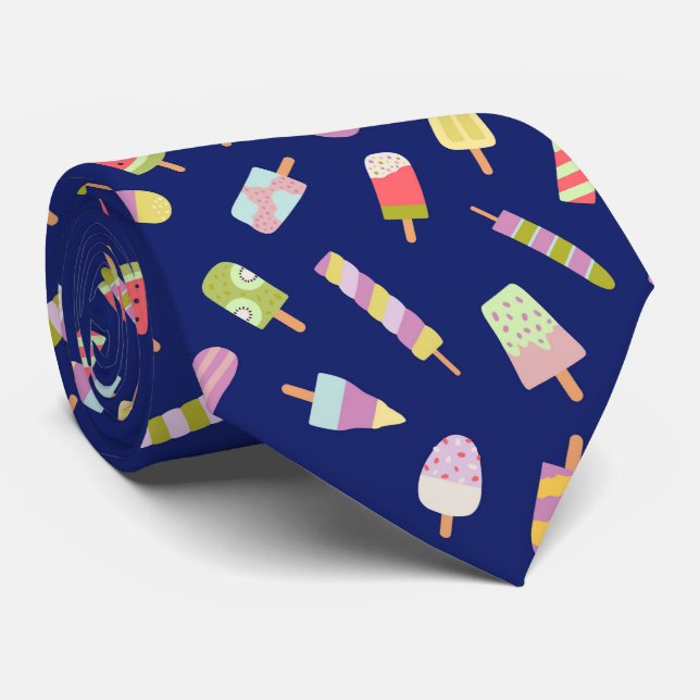 Summer tutti-frutti popsicles on navy blue tie (Rolled)