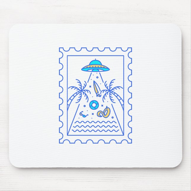 Summer Ufo Invasion Postal Stamp Mouse Pad (Front)