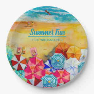 Summer Umbrellas on the Sand Paper Plate