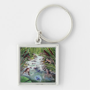 Summer Undine Mermaids in a Woodland Stream Key Ring