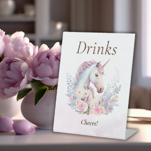 Summer Unicorn Baby Shower Drinks Pedestal Sign