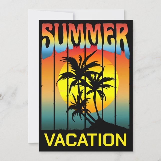 SUMMER VACATION BEACH PALM TREE SUNSET INVITATION (Front)