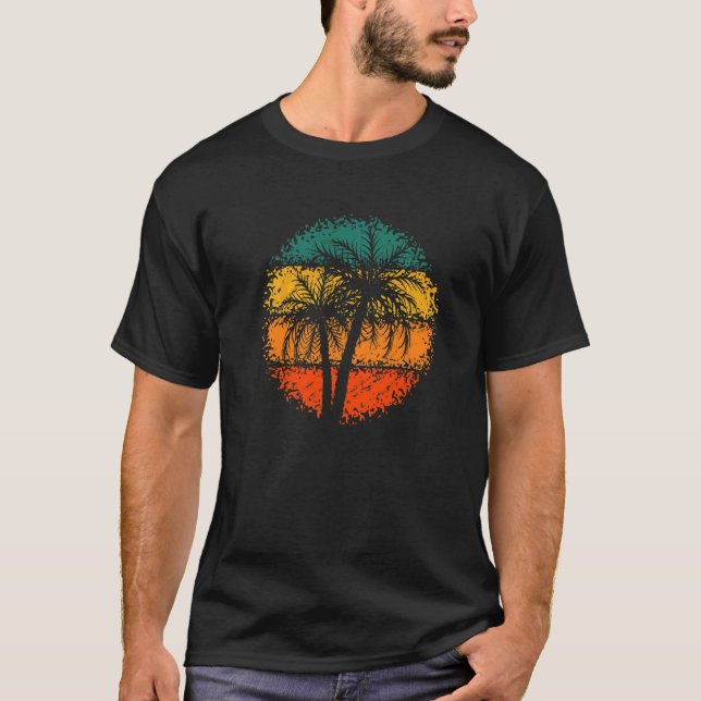 Summer Vacation Beach Palm Trees Retro Style Tropi T-Shirt (Front)