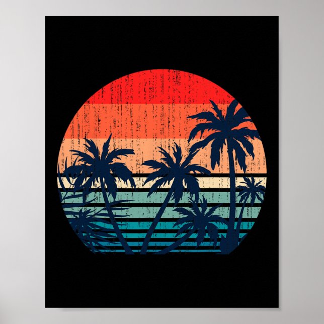 Summer Vacation Beach Palm Trees Retro Tropical Su Poster (Front)