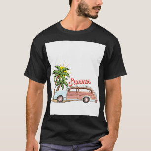Summer Vacation Beach Vibes Retro Car & Palm Tree T-Shirt