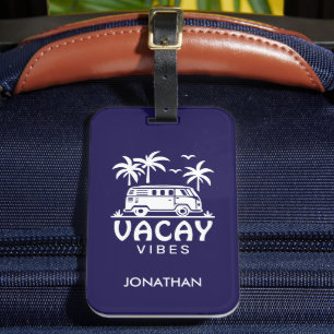 Summer Vacation Camper Van Blue Travel Luggage Tag