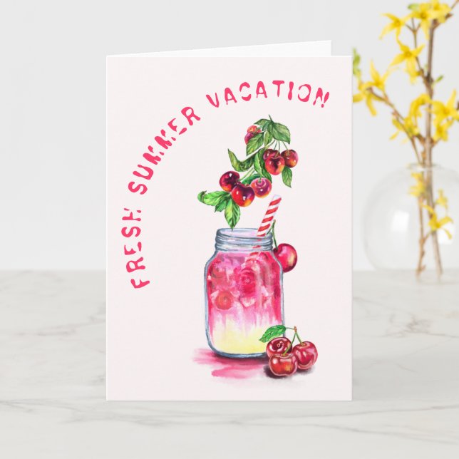 Summer Vacation Card Fresh Cherry Drink (Yellow Flower)