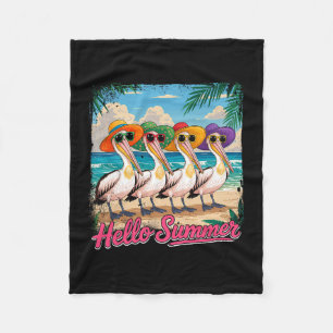 Summer Vacation Costume Group Pelicans Sungles On Fleece Blanket