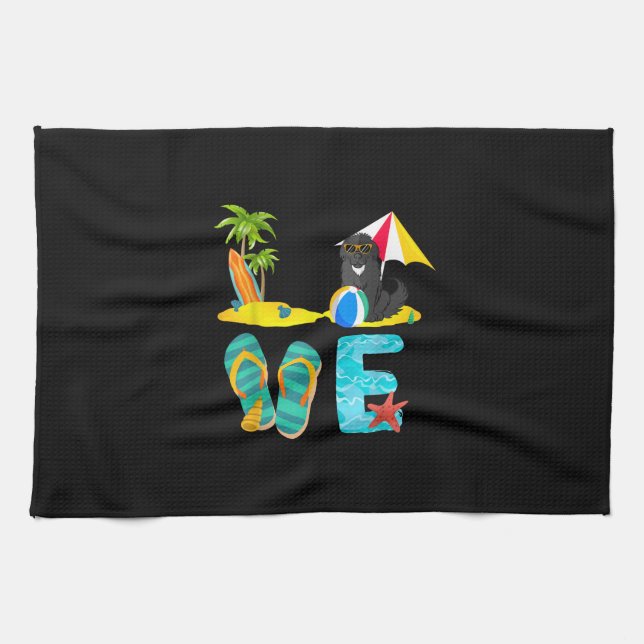 Summer vacation dog gift | newfie design tea towel (Horizontal)
