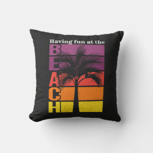 Summer Vacation Having Fun at the Beach Retro Cushion