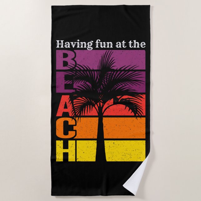 Summer Vacation Having Fun at the Beach Retro Towel (Front)