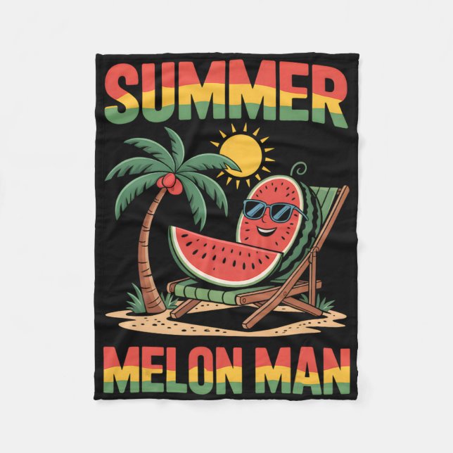 Summer Vacation Holiday Watermelon Beach Deck Chai Fleece Blanket (Front)