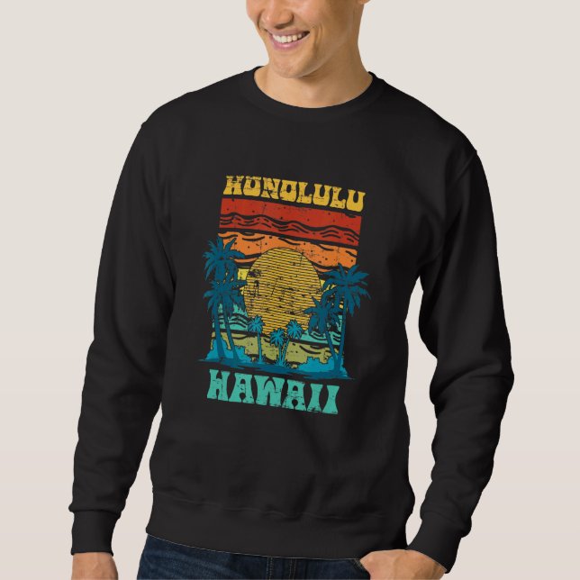 Summer Vacation Honolulu Aloha Palm Trees Sunset H Sweatshirt (Front)