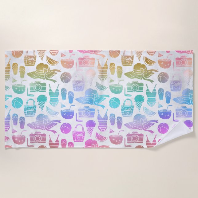 Summer Vacation Icons Beach Towel (Front)