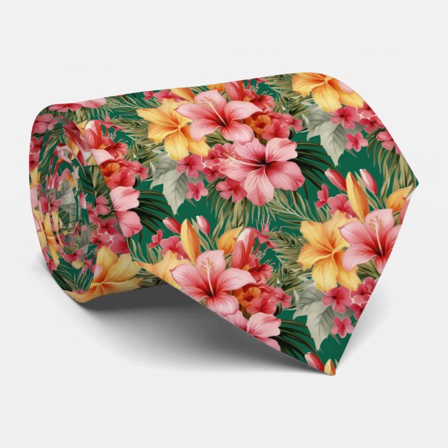 Summer Vacation Neck Tie | Tropical Hibiscus (Rolled)