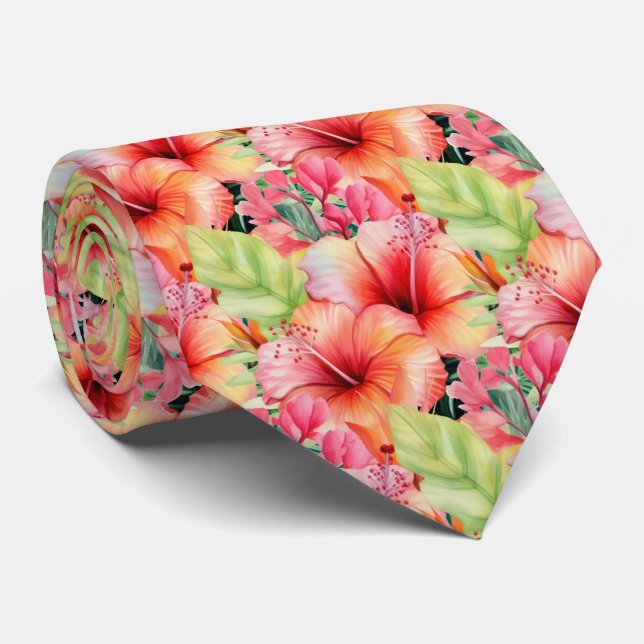 Summer Vacation Neck Tie | Tropical Hibiscus (Rolled)