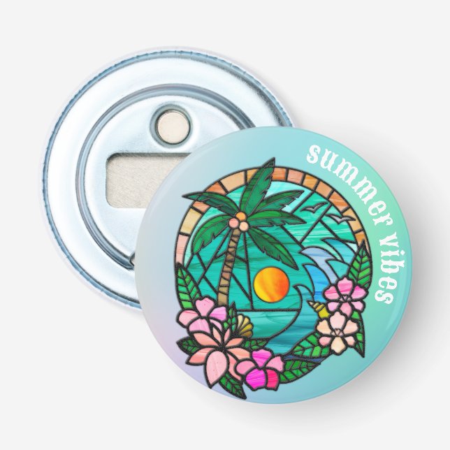Summer Vacation Ocean Beach at Sunset Bottle Opener (Front)