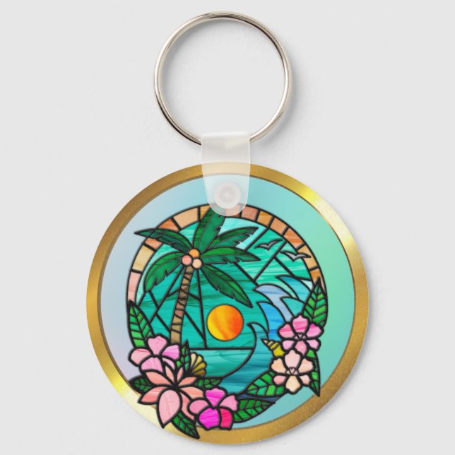 Summer Vacation Ocean Beach at Sunset Key Ring (Front)