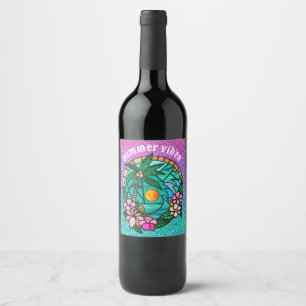 Summer vacation ocean beach at sunset. wine label