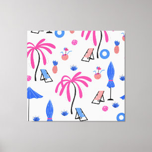 Summer Vacation: Palm Trees Pineapples Pattern Canvas Print