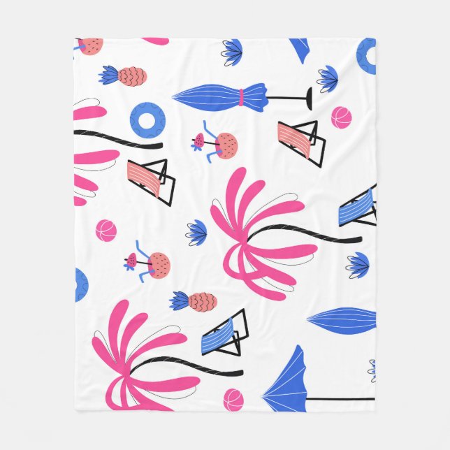 Summer Vacation: Palm Trees Pineapples Pattern Fleece Blanket (Front)