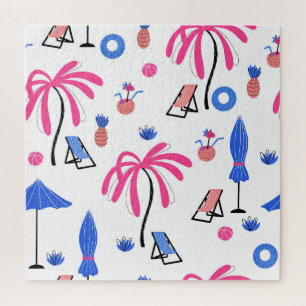 Summer Vacation: Palm Trees Pineapples Pattern Jigsaw Puzzle