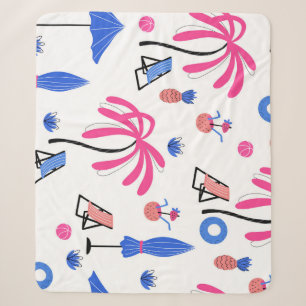 Summer Vacation: Palm Trees Pineapples Pattern Sherpa Blanket