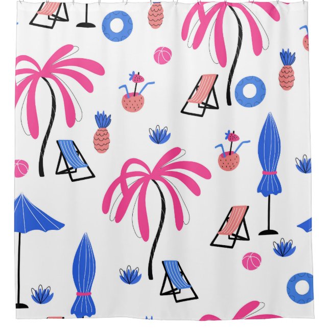 Summer Vacation: Palm Trees Pineapples Pattern Shower Curtain (Front)