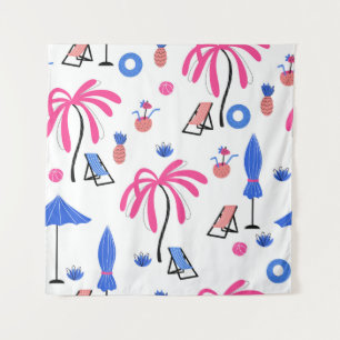 Summer Vacation: Palm Trees Pineapples Pattern Tapestry