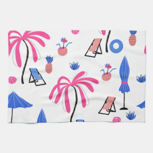 Summer Vacation: Palm Trees Pineapples Pattern Tea Towel