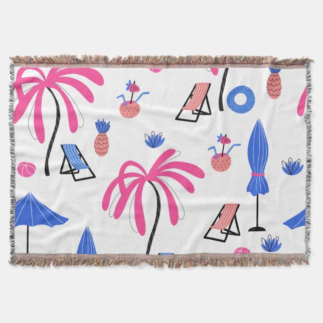 Summer Vacation: Palm Trees Pineapples Pattern Throw Blanket (Front)